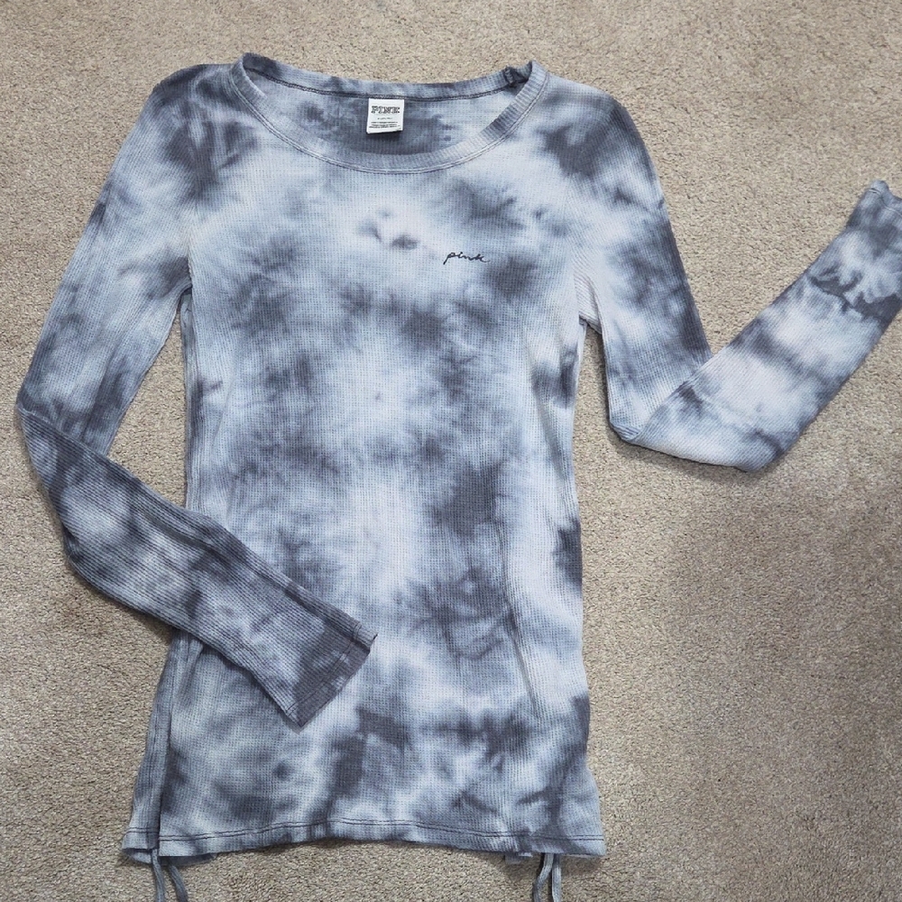 PINK Victoria's Secret Tie Dye Waffle Knit Thermal Long Sleeve Tee